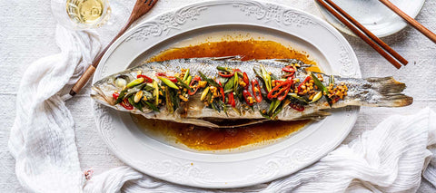Whole Roast Sea Bass, Spring Onion and Ginger Dressing