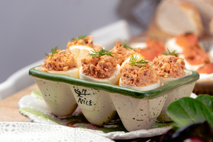 Crab filled deviled eggs
