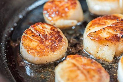 Scallops with broad beans and chorizo