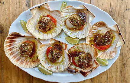Scallops with Ginger, Sesame & Green Chilli Butter by Alexandra Dudley