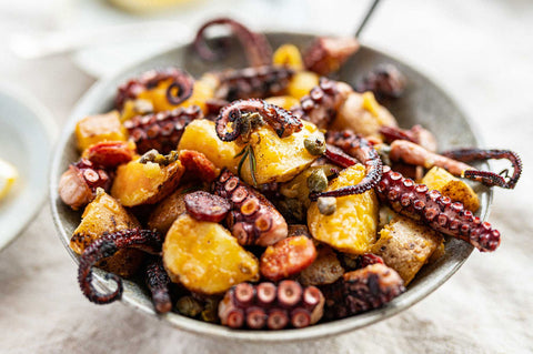 Cooked Octopus Tentacles with chorizo and potatoes
