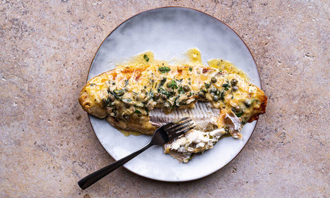 Pan-fried Dover Sole with capers, lemon & parsley butter sauce