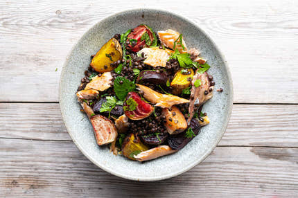 Smoked Mackerel salad with lentils and beetroot