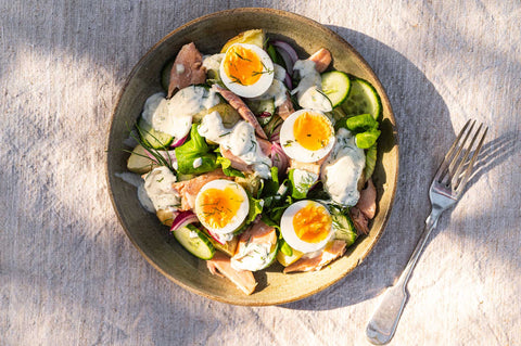 Smoked Trout salad with boiled eggs