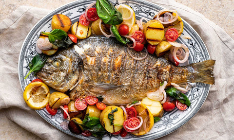 Grilled Whole Sea Bream with Cherry Tomatoes & Rosemary Potatoes
